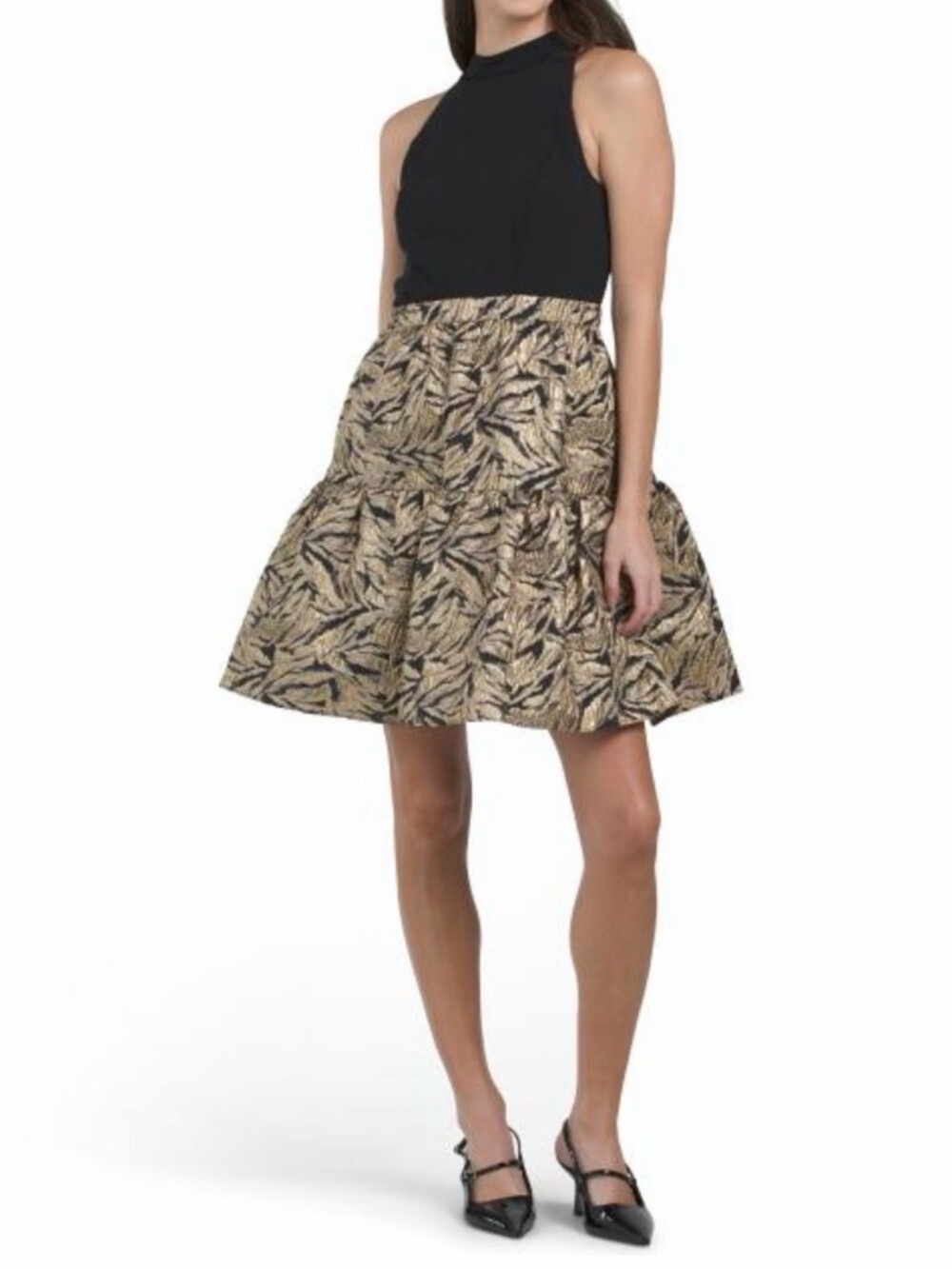 Adrianna Papell Metallic Gold and Black Textured Cocktail Dress sz 12